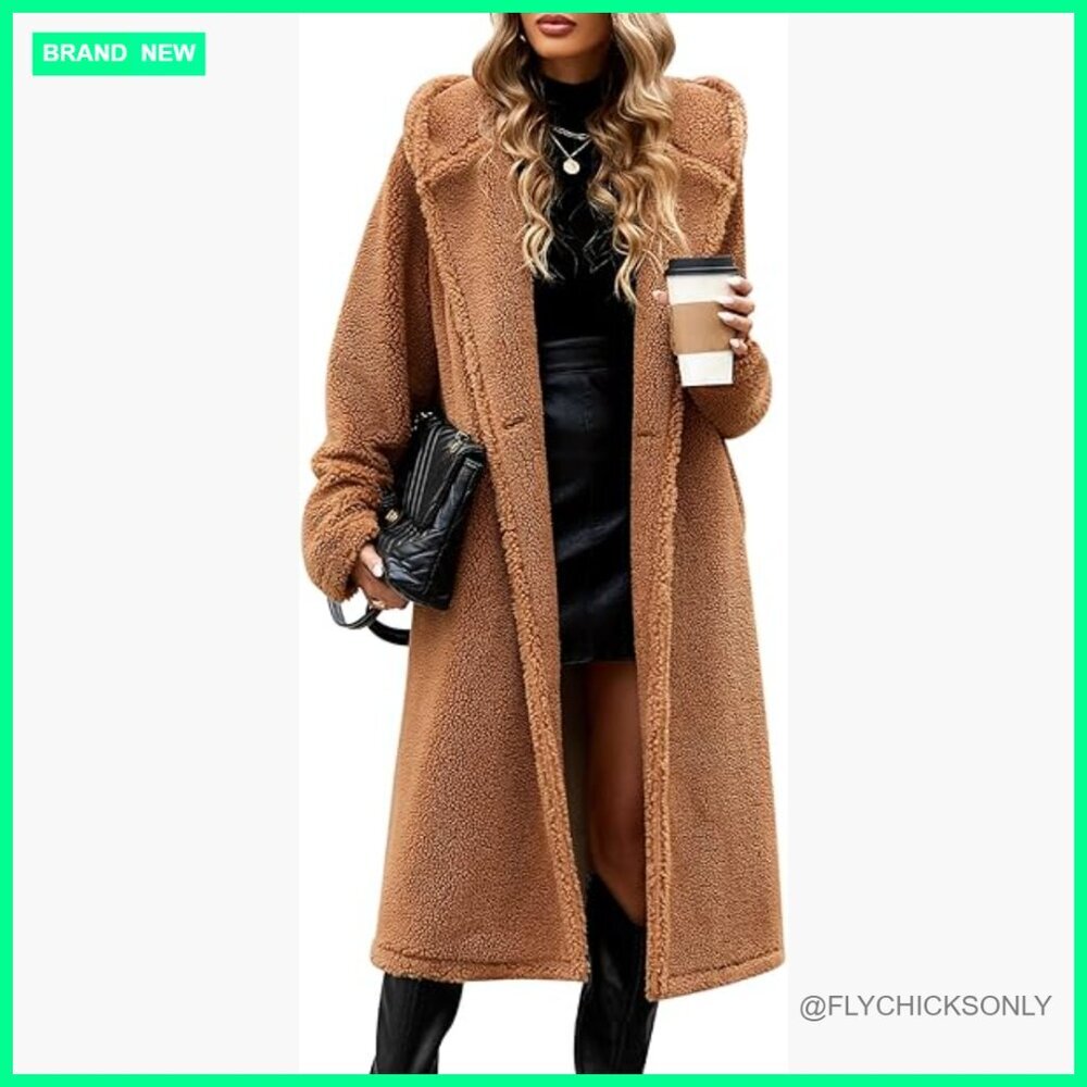 Faux Fur Lined Fleece Hooded Coat Oversize Long Cardigan Jacket